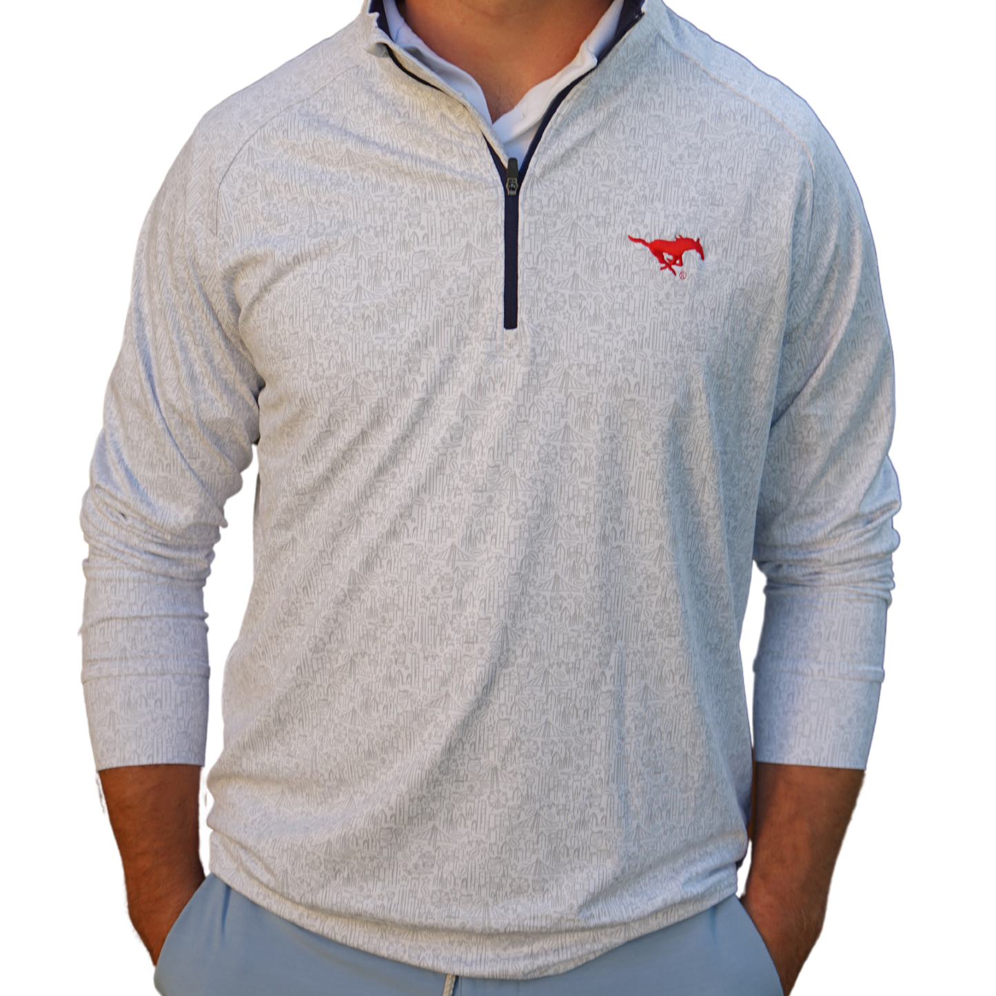 SMU® Grey Quarter Zip - Dallas Skyline