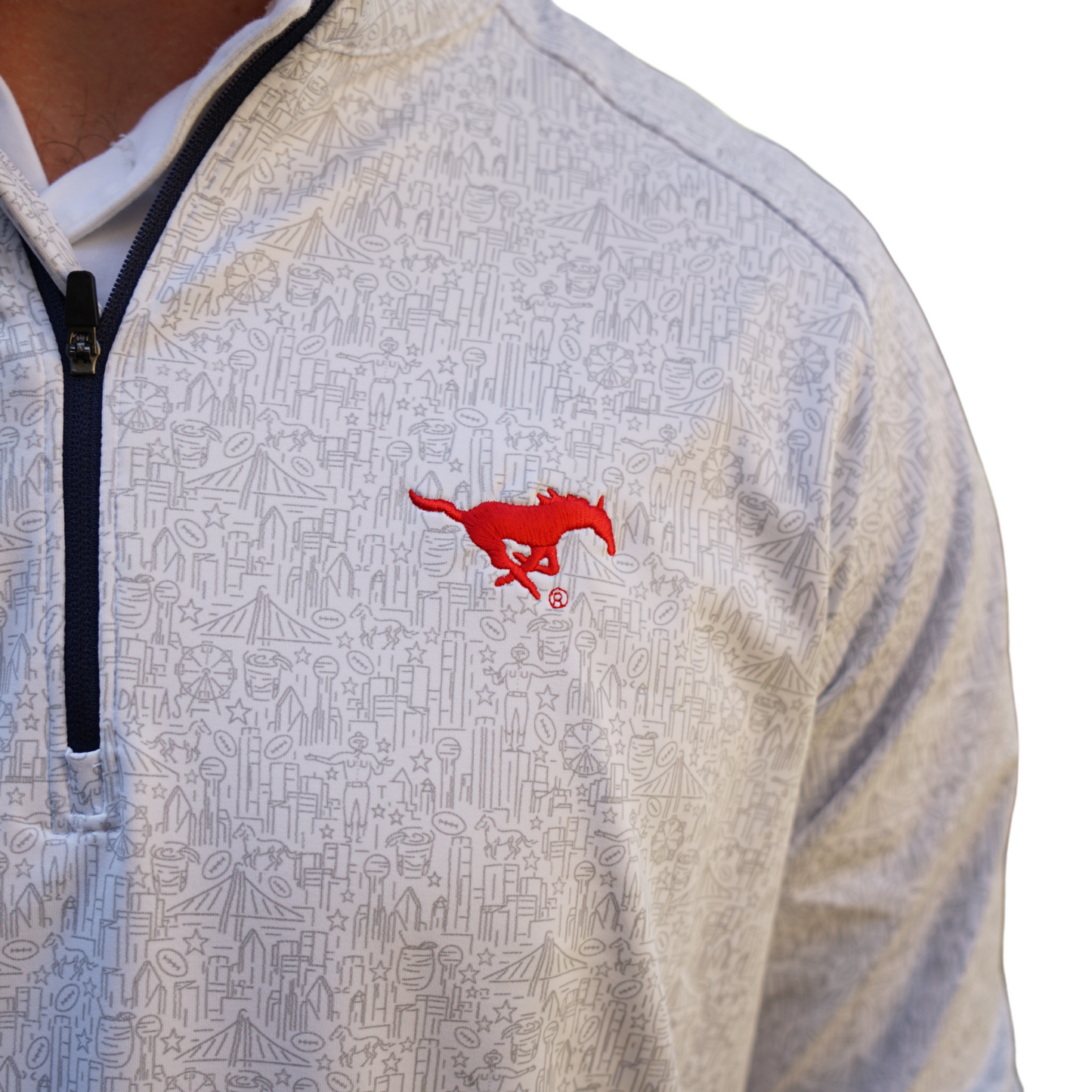 SMU® Grey Quarter Zip - Dallas Skyline